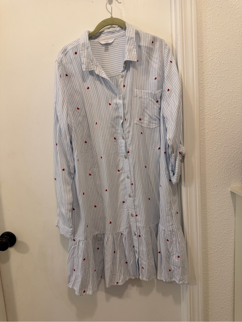 Time and Tru Blue and White Striped Shirt Dress with Red Heart Embroidery - Picture 1 of 3